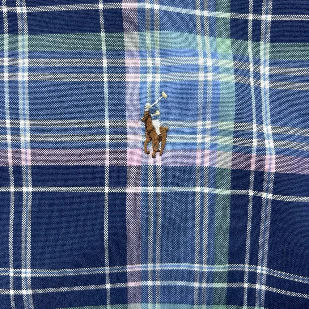 Polo Ralph Lauren Medium Blue Plaid Long Sleeve Button Down Flesh Pony